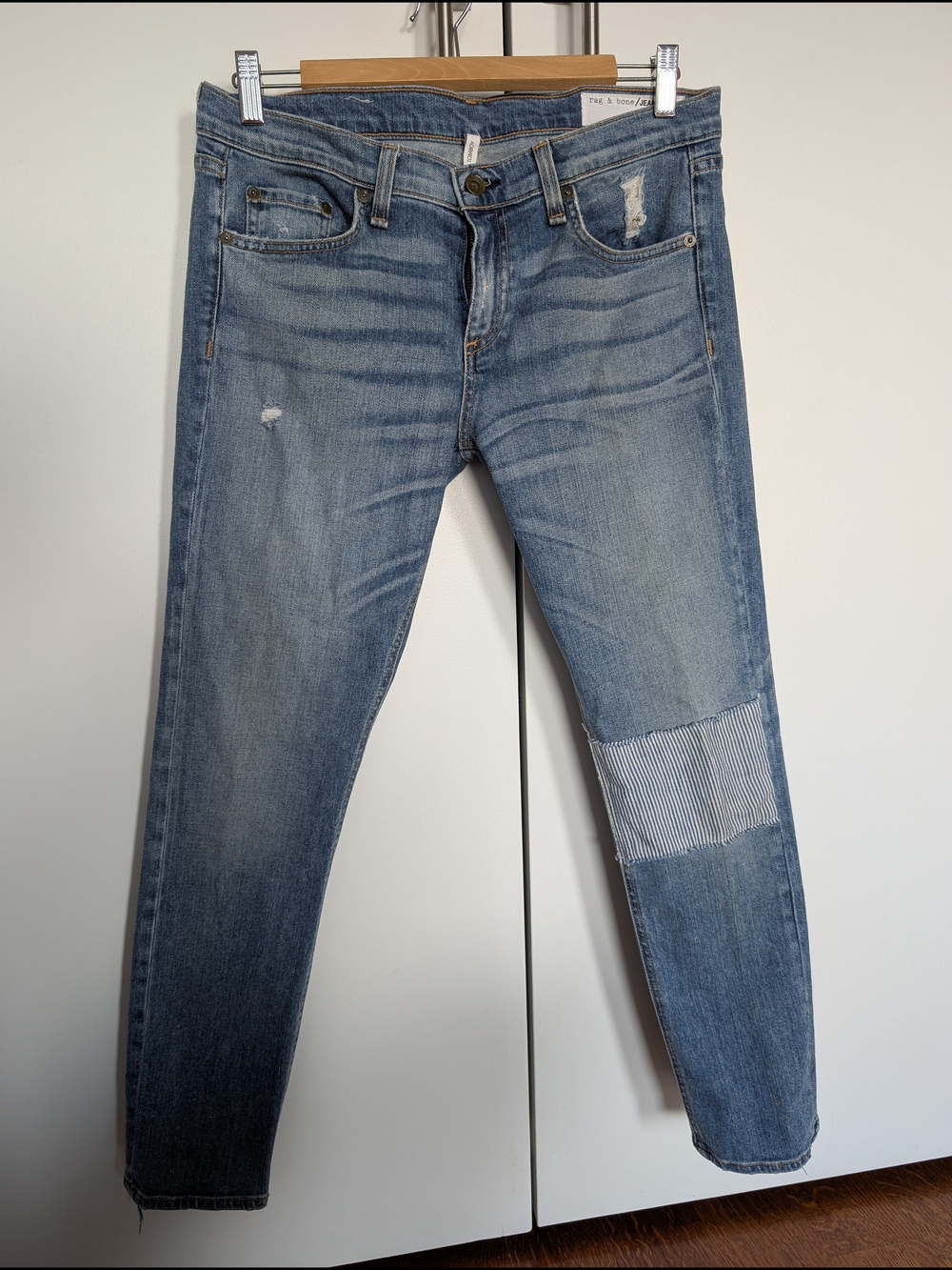 rag & bone Light Blue Skinny Jeans with Knee Patch